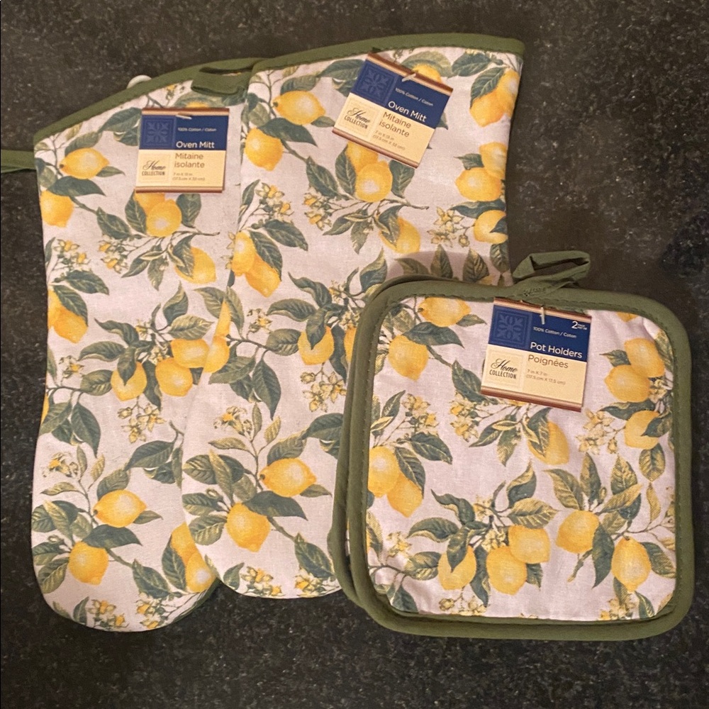 100% Cotton 7 Piece Lemon Kitchen Towel/Oven Mitt Set - Picture 8 of 10